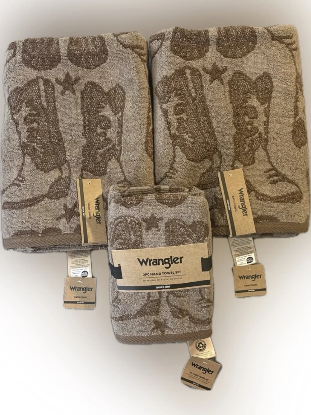 NWT Wrangler Western Cowboy Boot/Star- Includes 2 Bath Towels & 2 Hand Towels